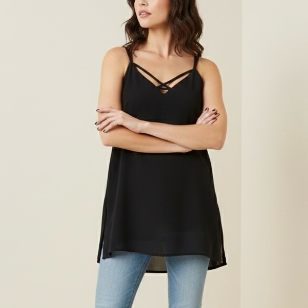 Naked Zebra Black Double Layered Side Slit Camisole Top Womens Size S